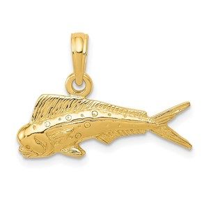 14k Yellow Gold Mahi Mahi Fish Necklace Charm Pendant